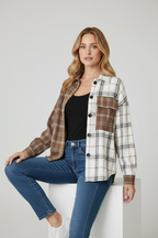 Double Take Plaid Contrast Button Up Shirt Jacket