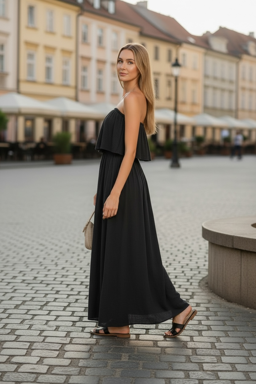 Zenana Strapless Maxi Dress Black