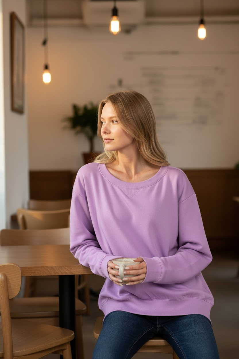 Zenana Fleece Wide Neck Sweatshirt B Lavender