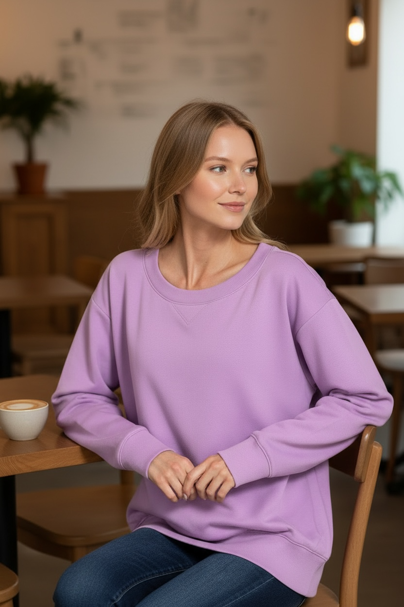 Zenana Fleece Wide Neck Sweatshirt B Lavender