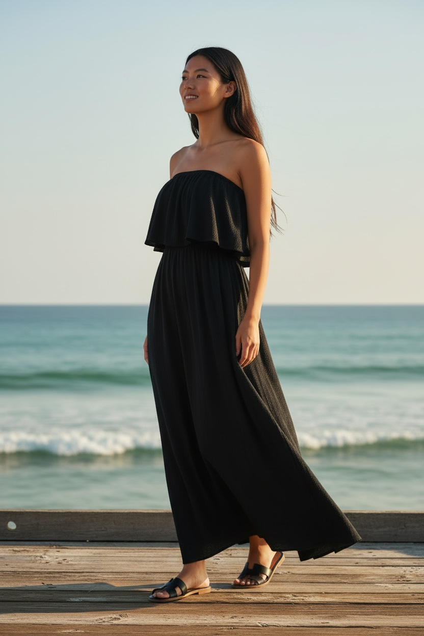 Zenana Strapless Maxi Dress Black