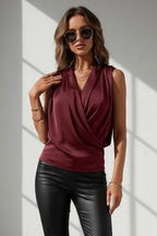 Sleeveless Wrap Draped  Blouse