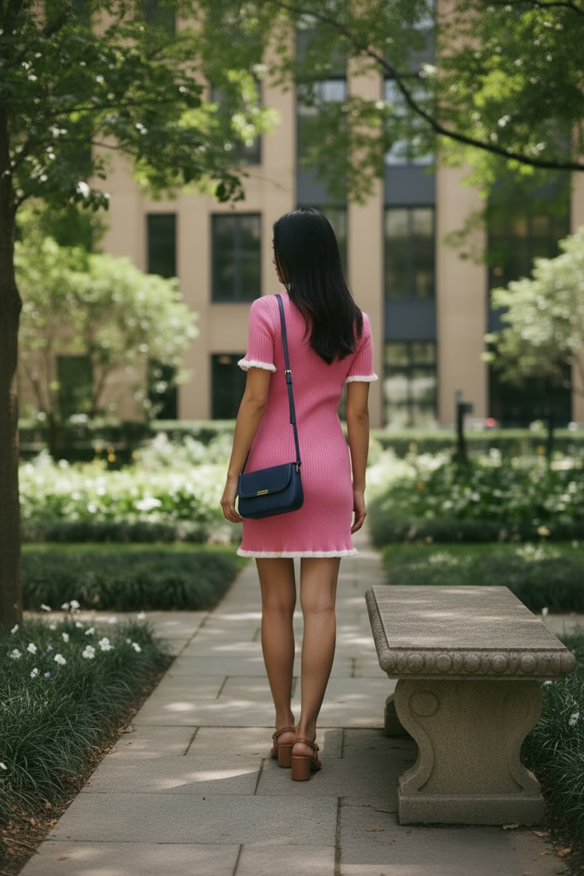 SO ME Pink Contrast Ruffled Sweater Knit Mini Dress