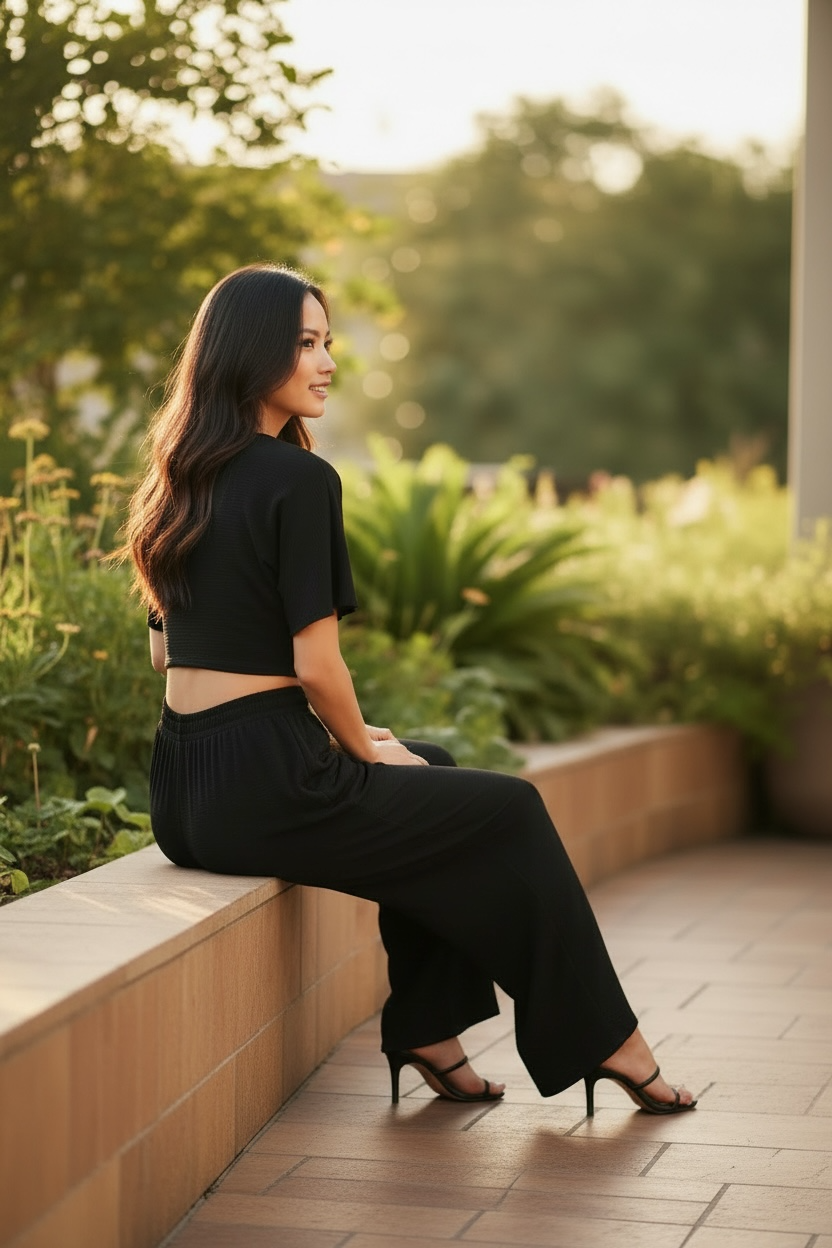 Zenana Woven Airflow Twisted Top & Wide Leg Pants Set