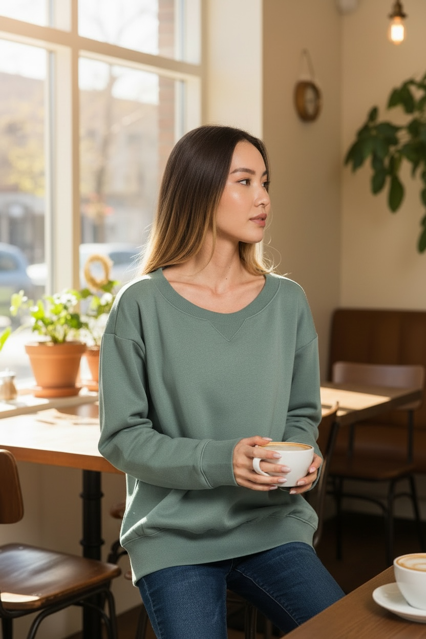 Zenana Fleece Wide Neck Sweatshirt Ash Jade Green