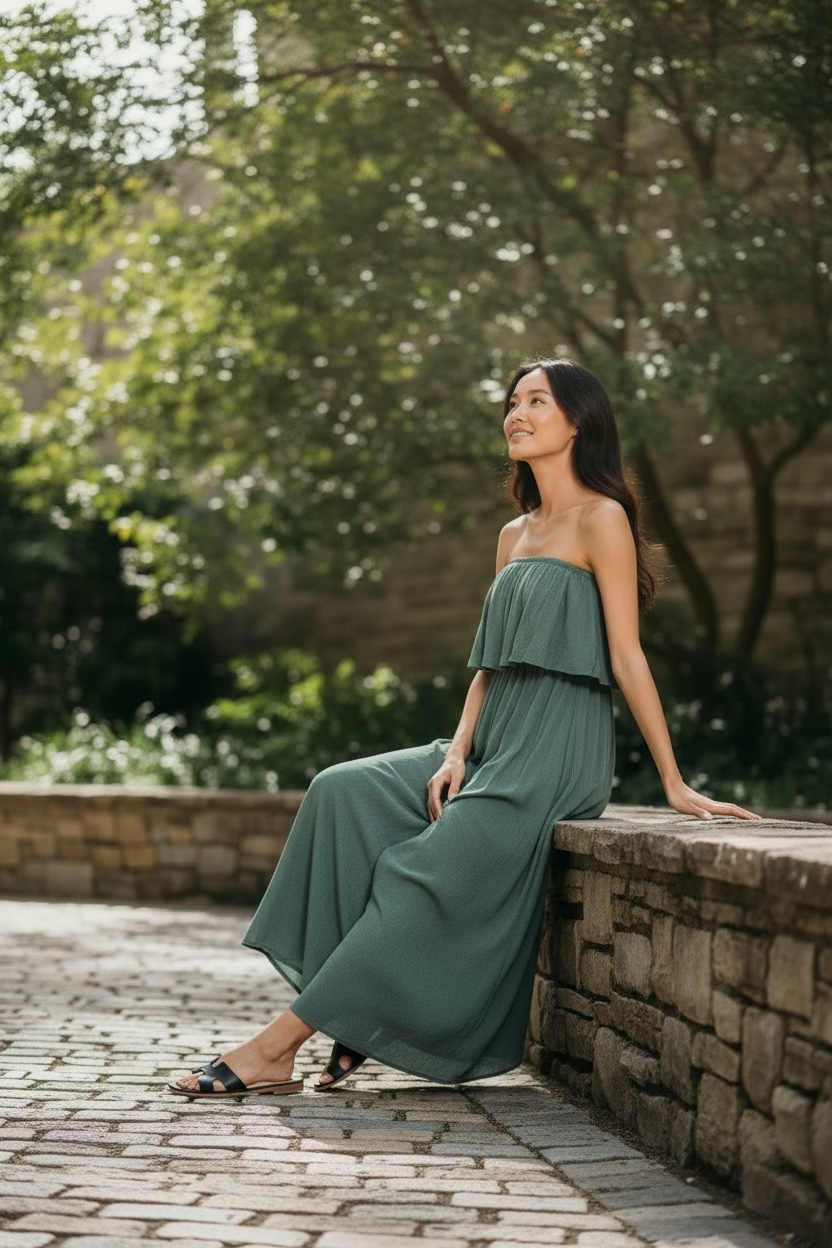 Zenana Strapless Maxi Dress Ash Jade