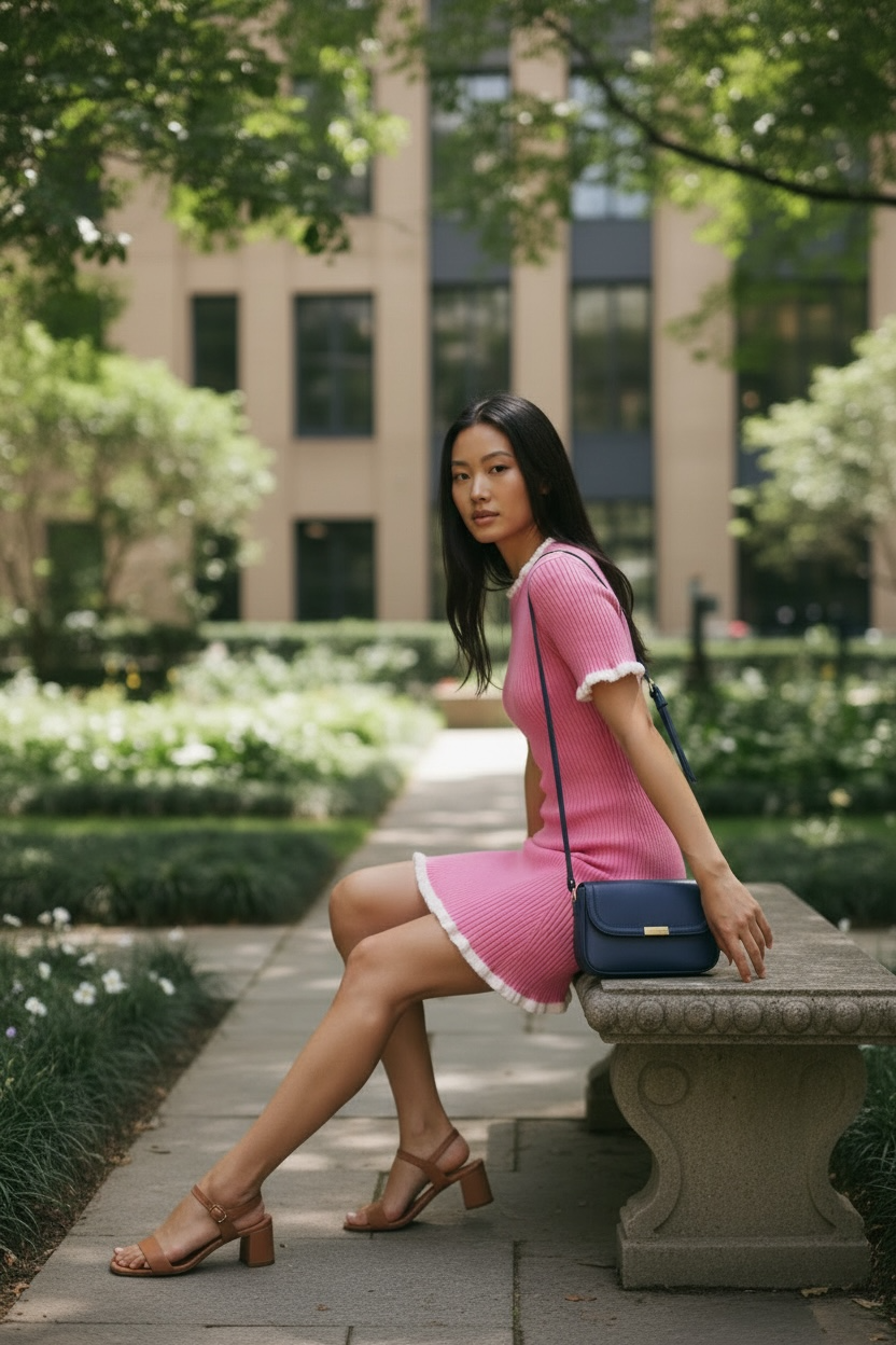 SO ME Pink Contrast Ruffled Sweater Knit Mini Dress