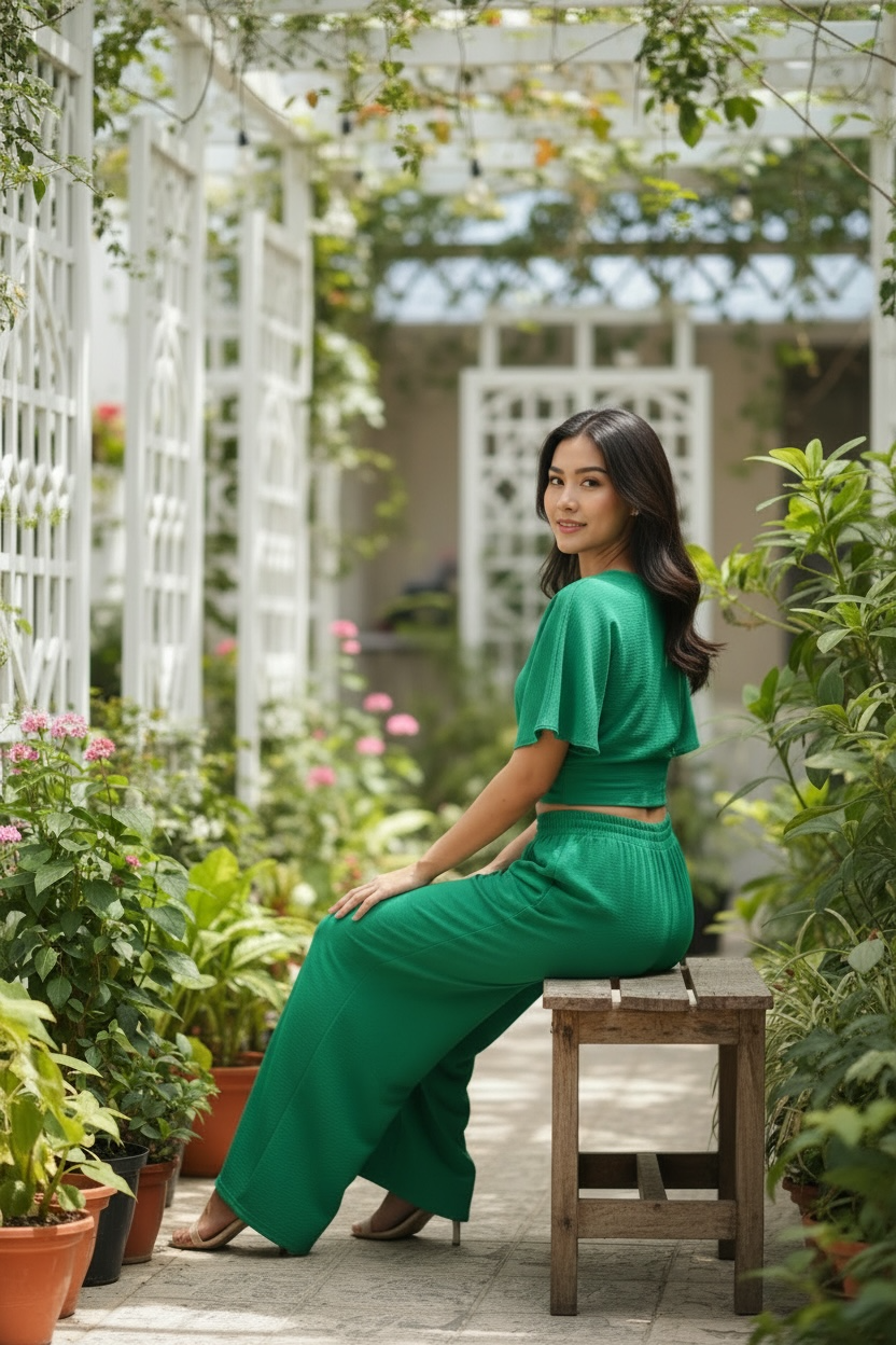 Zenana Woven Airflow Twisted Top & Wide Leg Pants Set