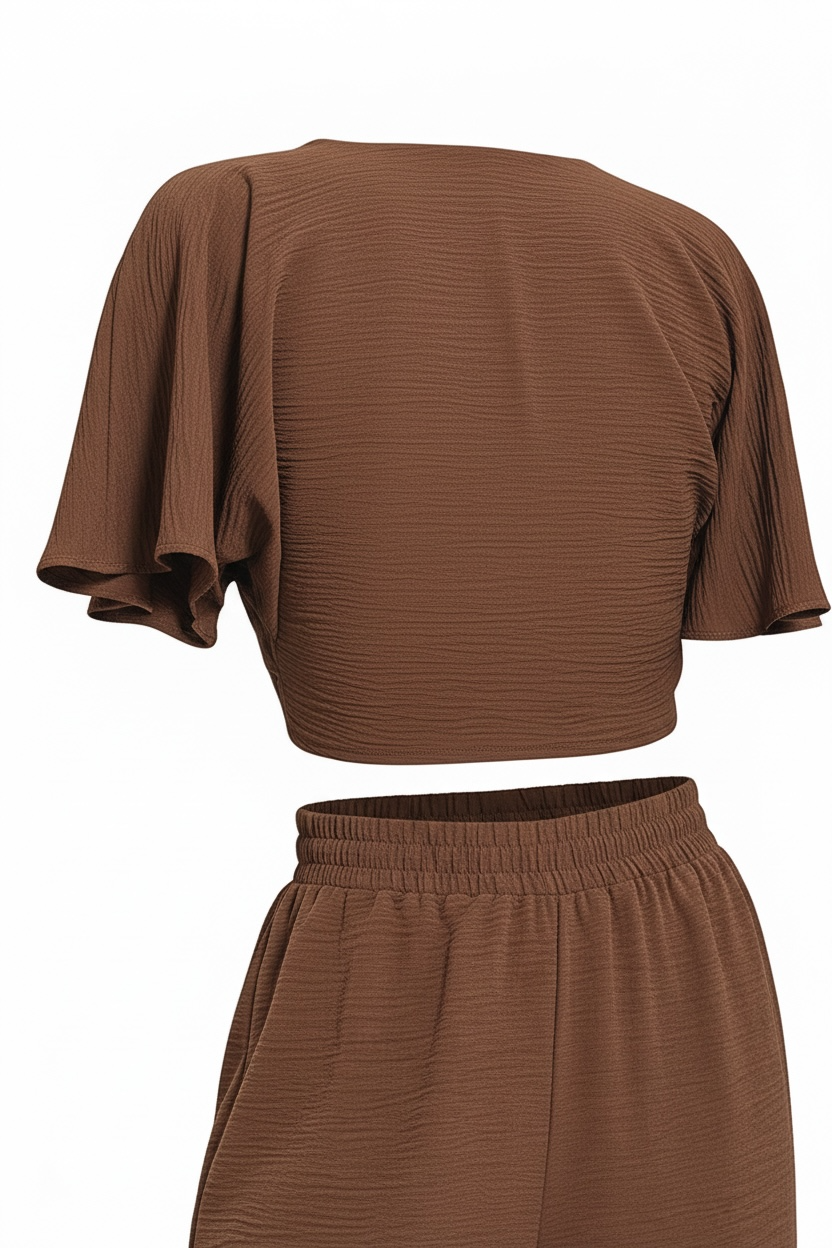 Zenana Woven Airflow Twisted Top & Wide Leg Pants Set