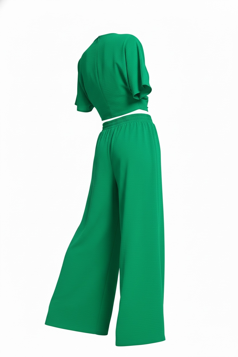 Zenana Woven Airflow Twisted Top & Wide Leg Pants Set
