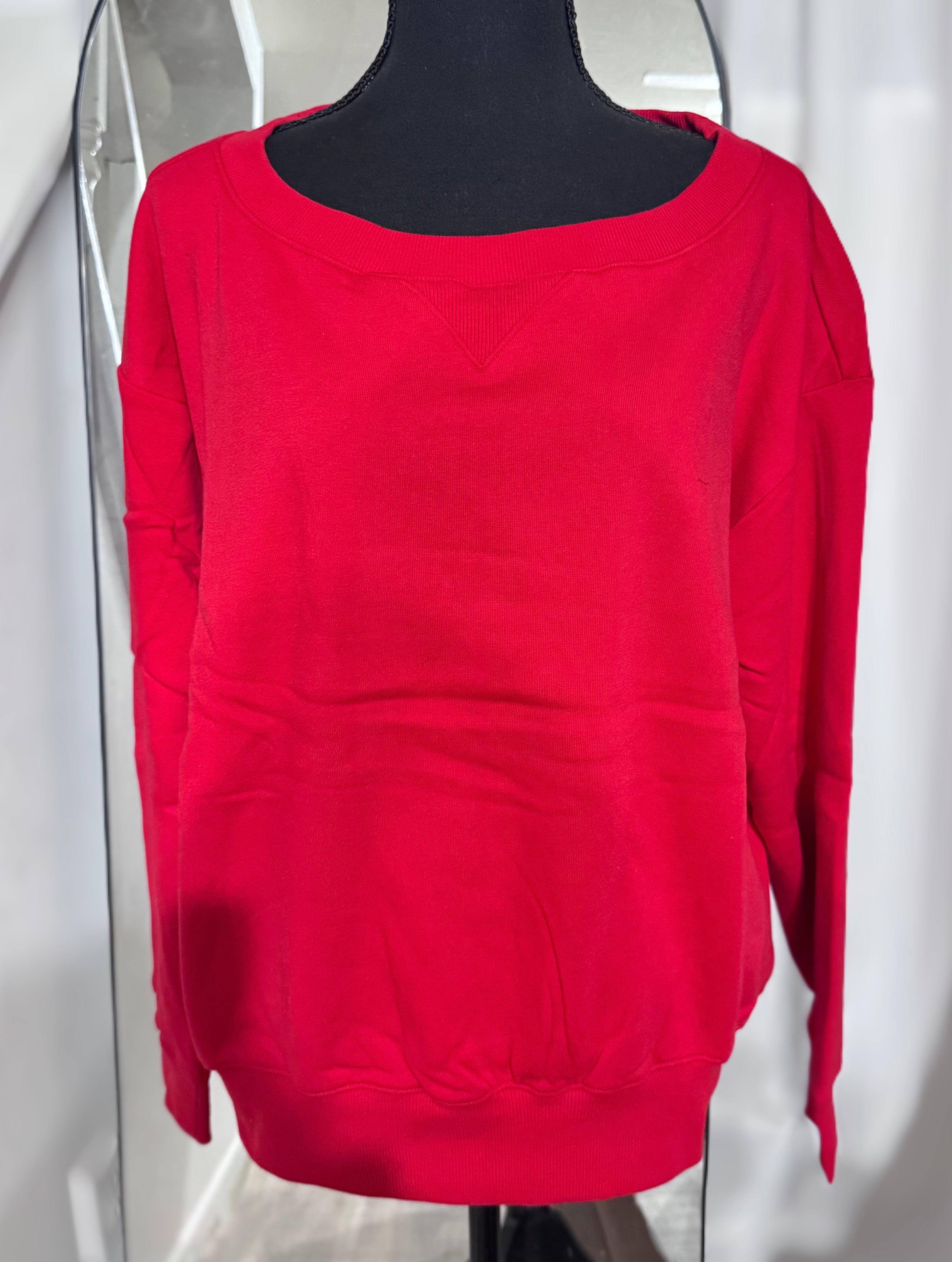 Zenana Fleece Wide Neck Sweatshirt Ruby Red