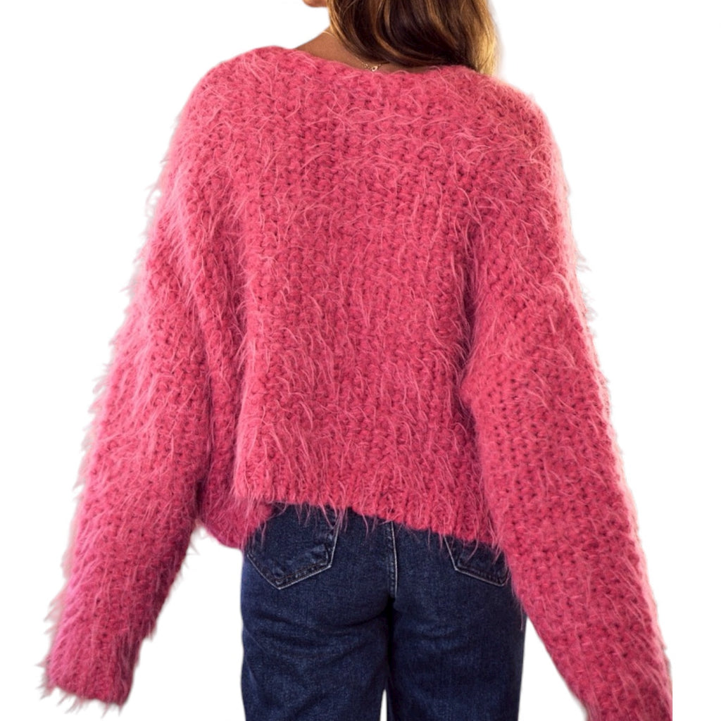SO ME Women’s Cozy Pink Fuzzy Cardigan Sweater | Warm Knitwear