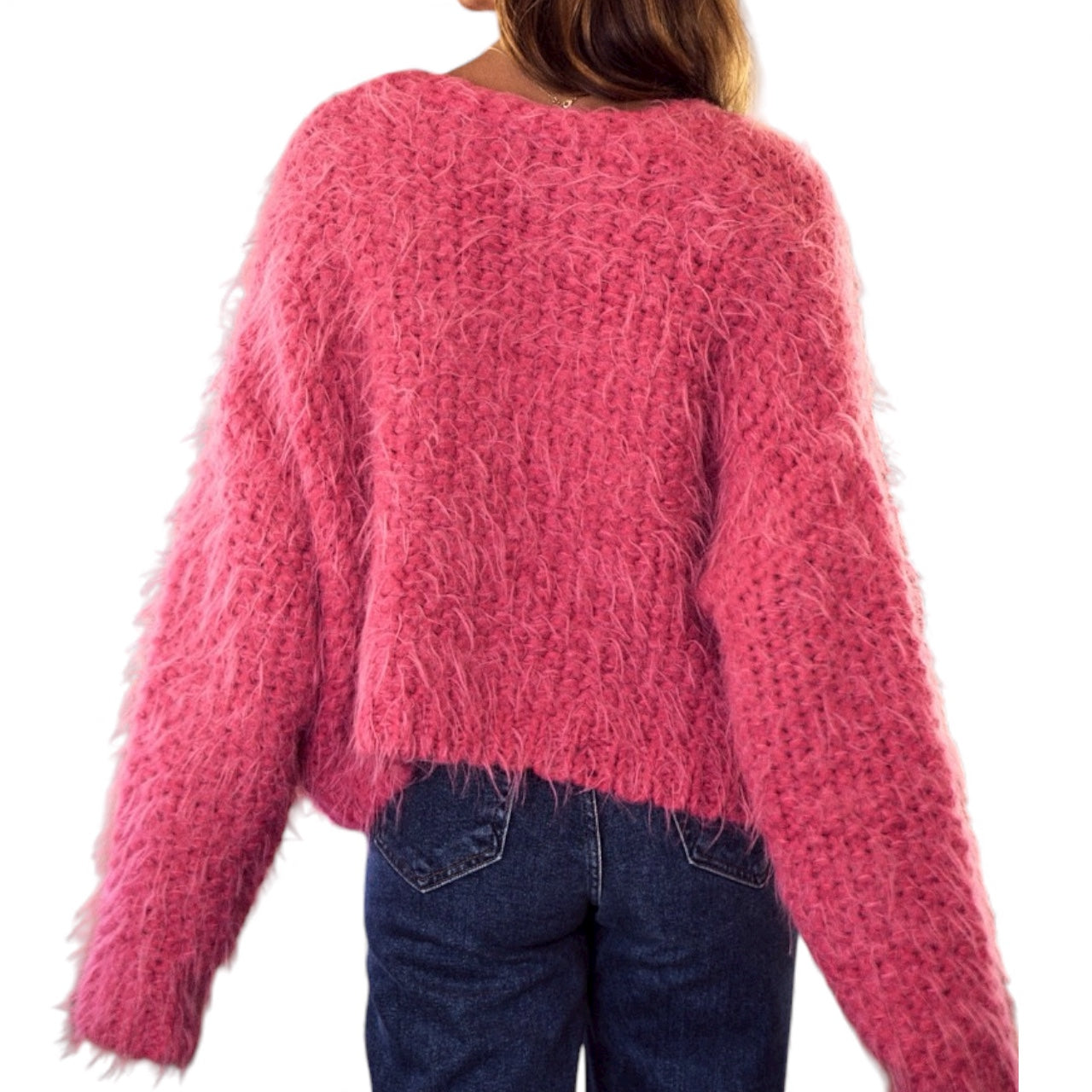SO ME Women’s Cozy Pink Fuzzy Cardigan Sweater | Warm Knitwear