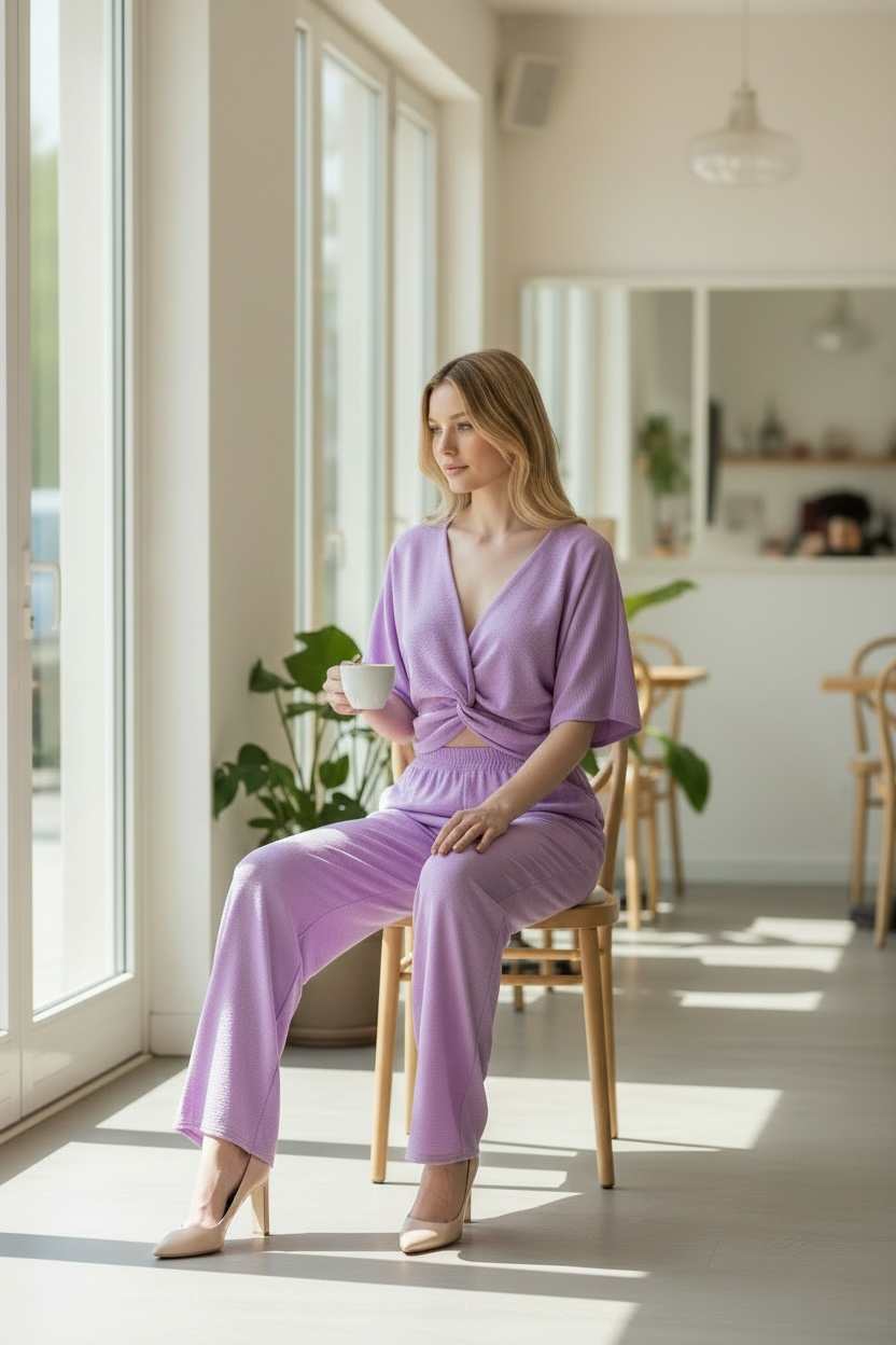 Zenana Woven Airflow Twisted Top & Wide Leg Pants Set