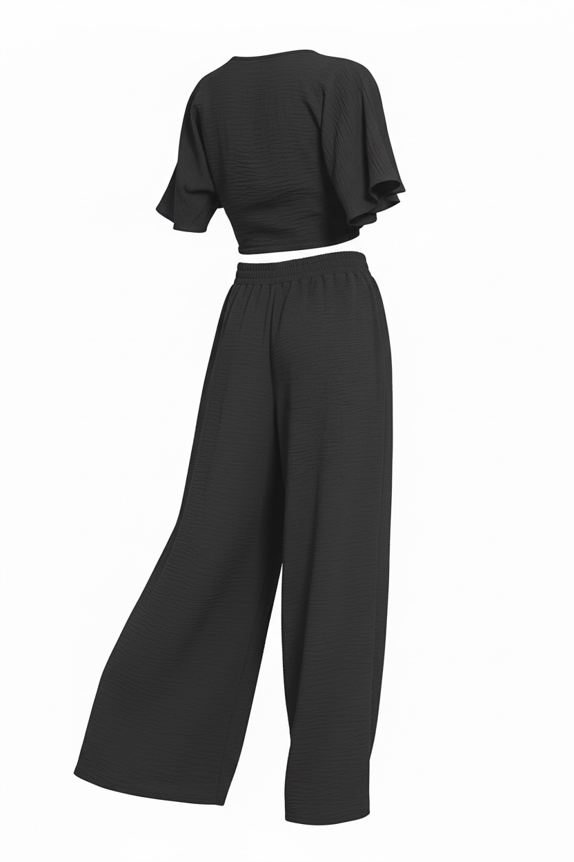 Zenana Woven Airflow Twisted Top & Wide Leg Pants Set