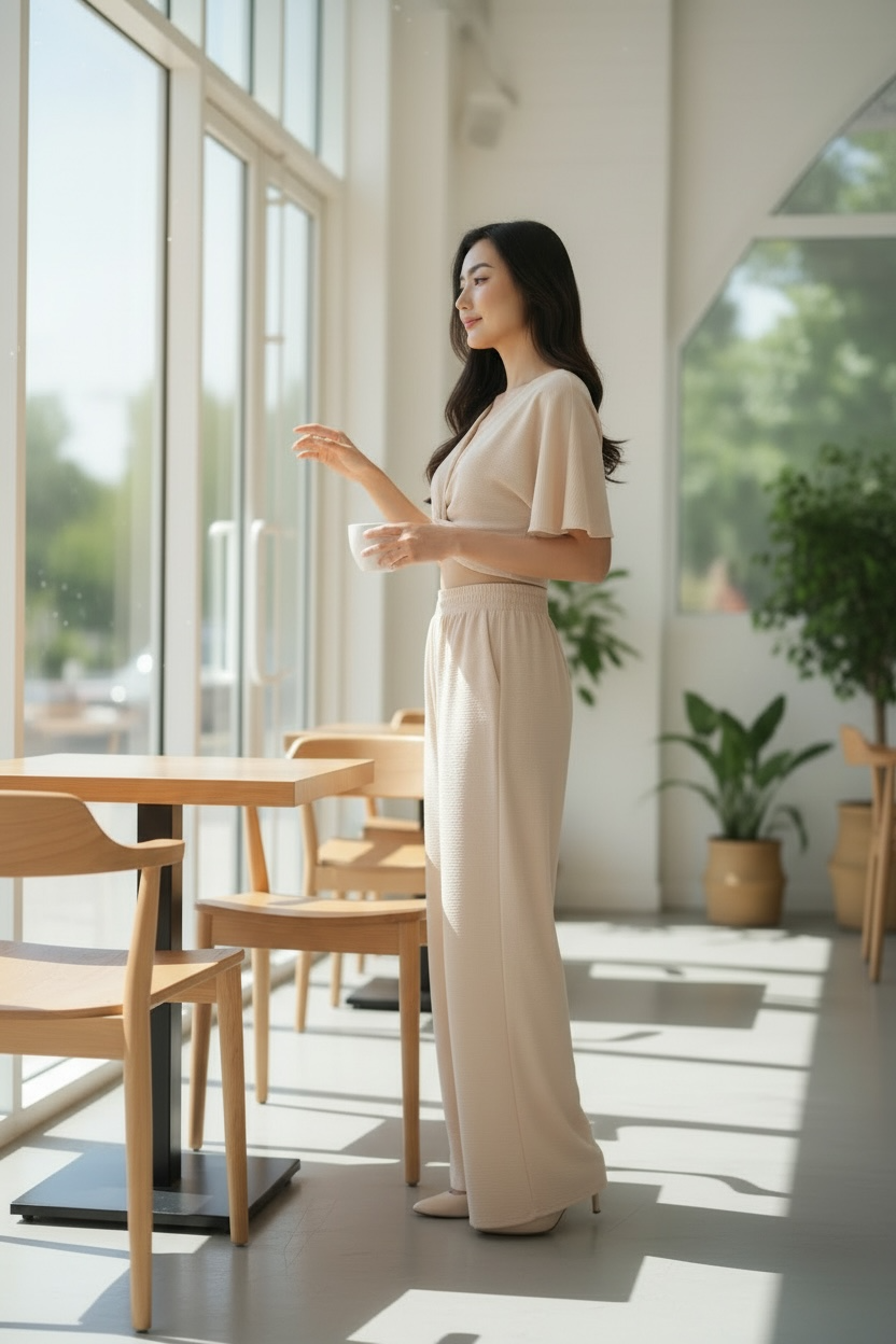 Zenana Woven Airflow Twisted Top & Wide Leg Pants Set