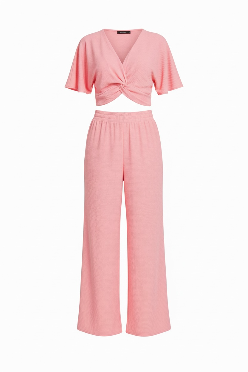 Zenana Woven Airflow Twisted Top & Wide Leg Pants Set