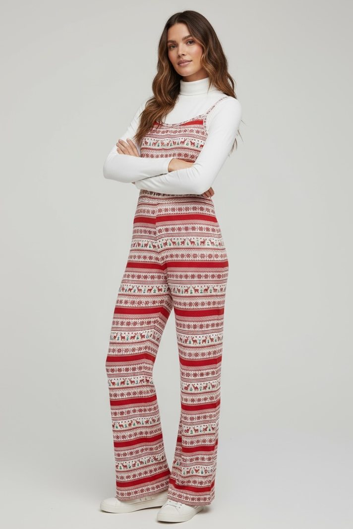 Shiny Christmas Color Contrast Wide-Legged Jumpsuit