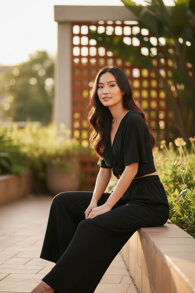 Zenana Woven Airflow Twisted Top & Wide Leg Pants Set