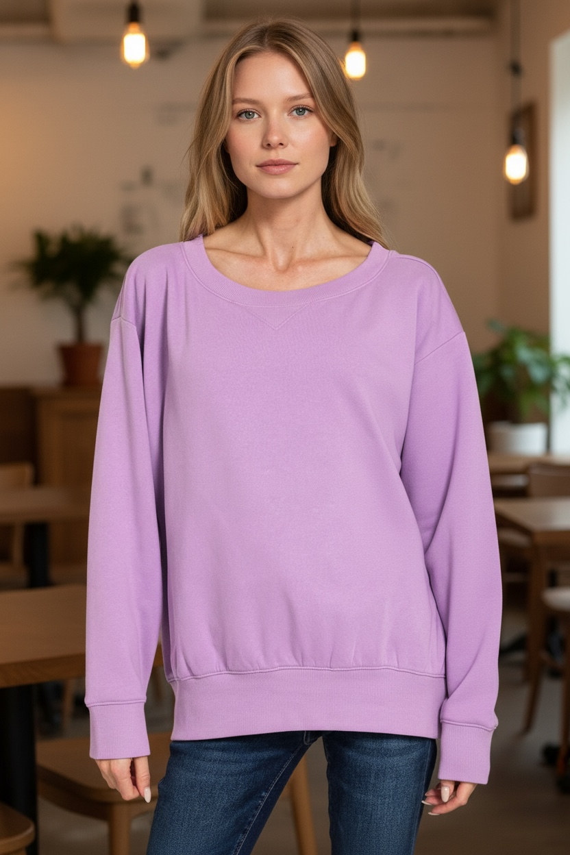 Zenana Fleece Wide Neck Sweatshirt B Lavender