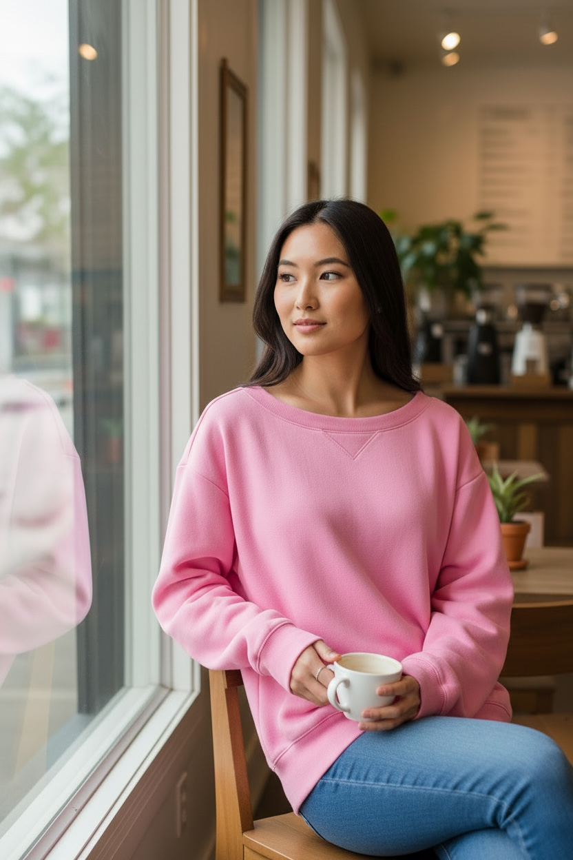 Zenana Fleece Wide Neck Sweatshirt Candy Pink