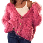 SO ME Women’s Cozy Pink Fuzzy Cardigan Sweater | Warm Knitwear