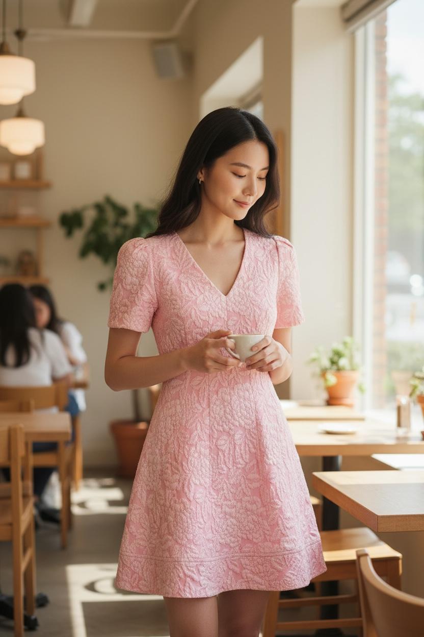 SO ME Floral Jacquard Fit And Flare Daily Mini Dress