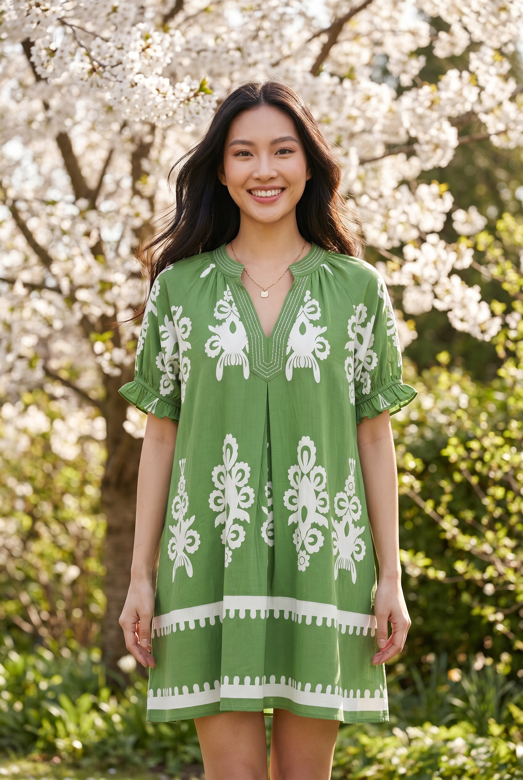 Umgee Two Tone Border Print Mini Dress