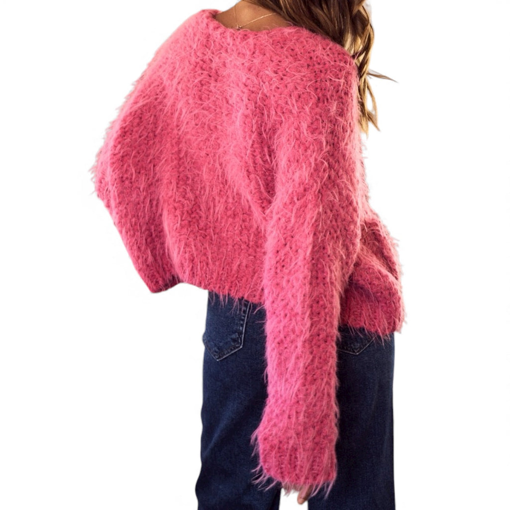 SO ME Women’s Cozy Pink Fuzzy Cardigan Sweater | Warm Knitwear