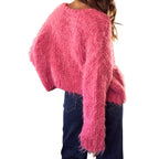 SO ME Women’s Cozy Pink Fuzzy Cardigan Sweater | Warm Knitwear