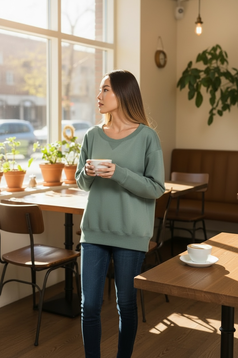 Zenana Fleece Wide Neck Sweatshirt Ash Jade Green