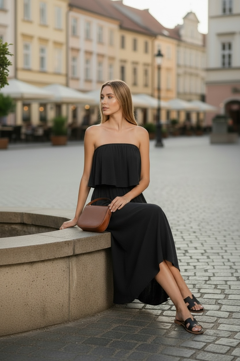 Zenana Strapless Maxi Dress Black
