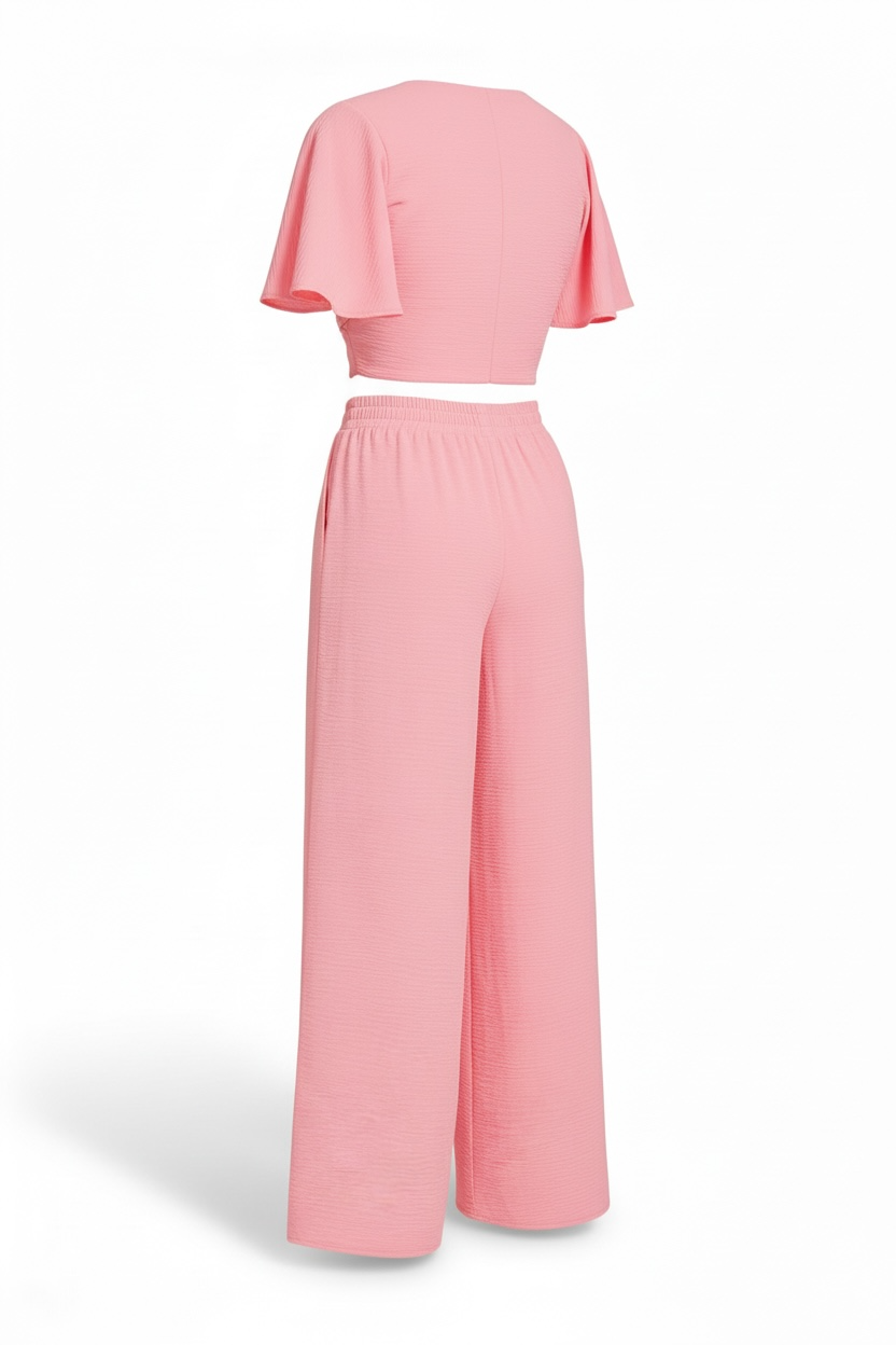 Zenana Woven Airflow Twisted Top & Wide Leg Pants Set