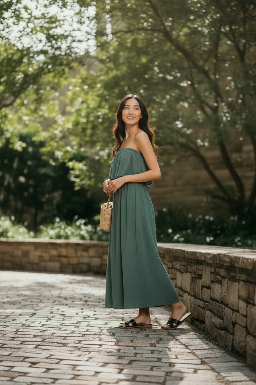 Zenana Strapless Maxi Dress Ash Jade