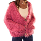 SO ME Women’s Cozy Pink Fuzzy Cardigan Sweater | Warm Knitwear