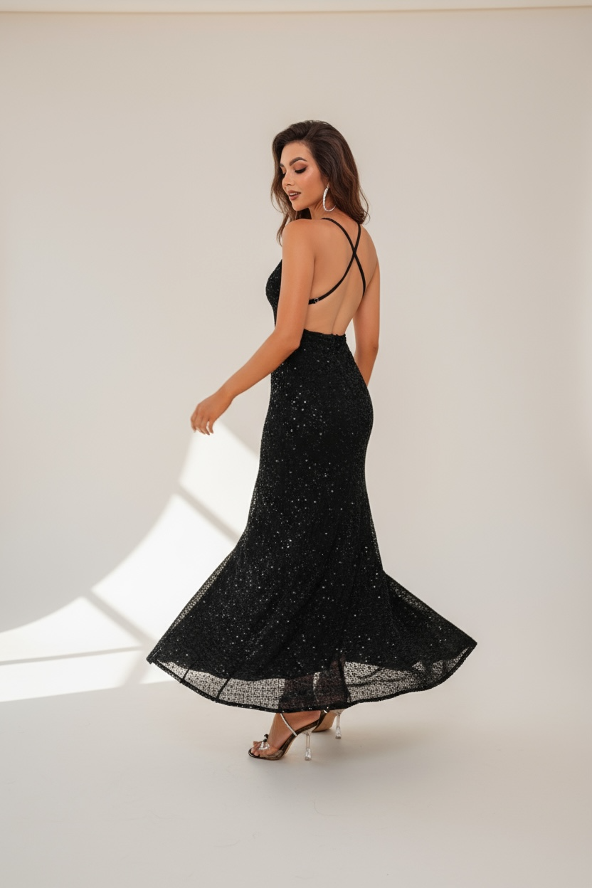 Slit Sequin V-Neck Cami Dress
