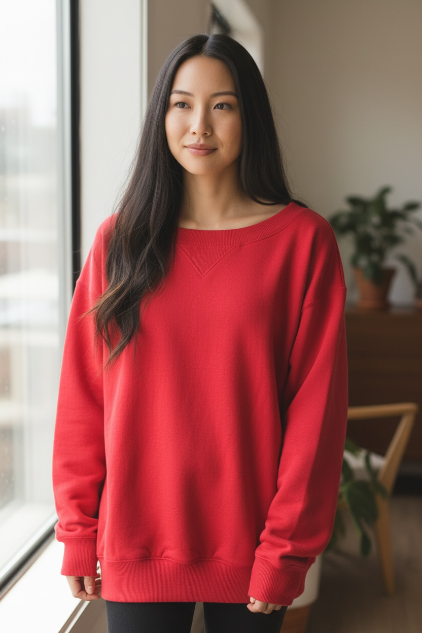 Zenana Fleece Wide Neck Sweatshirt Ruby Red