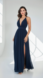 Sleeveless Plunge Neck Slit Maxi Dress