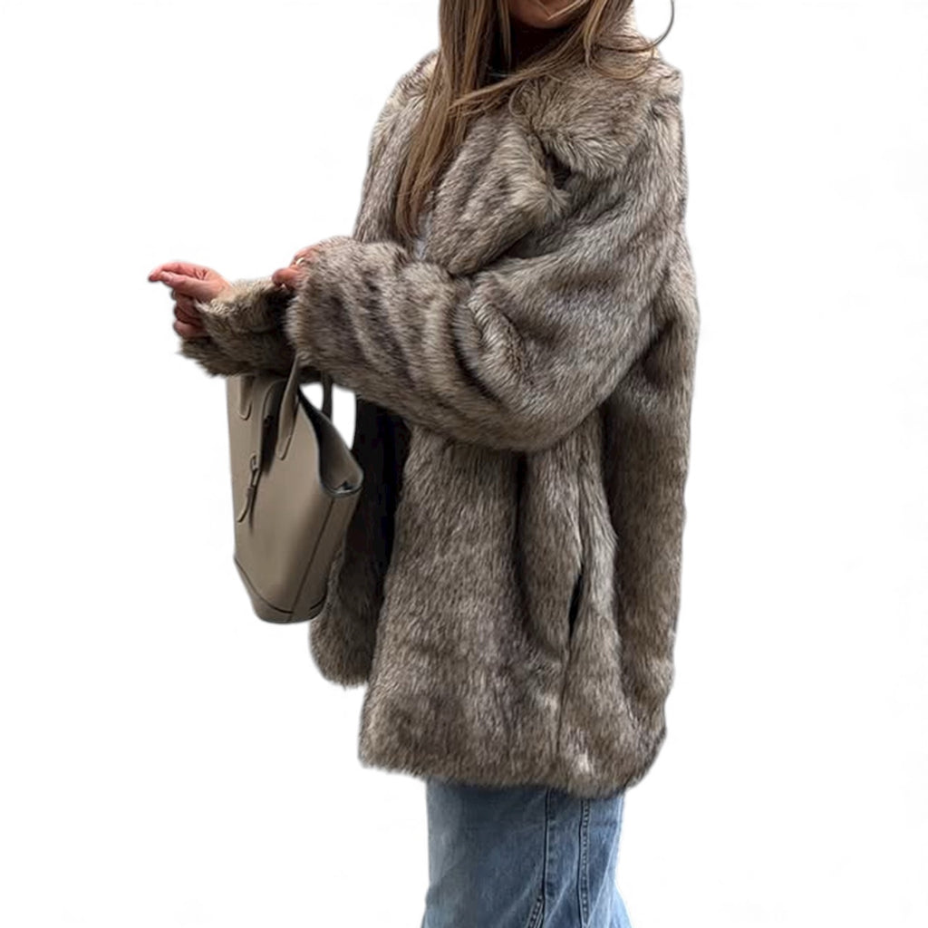 Devine Women’s Long Sleeve Faux Fur Coat – Warm Winter Outerwear