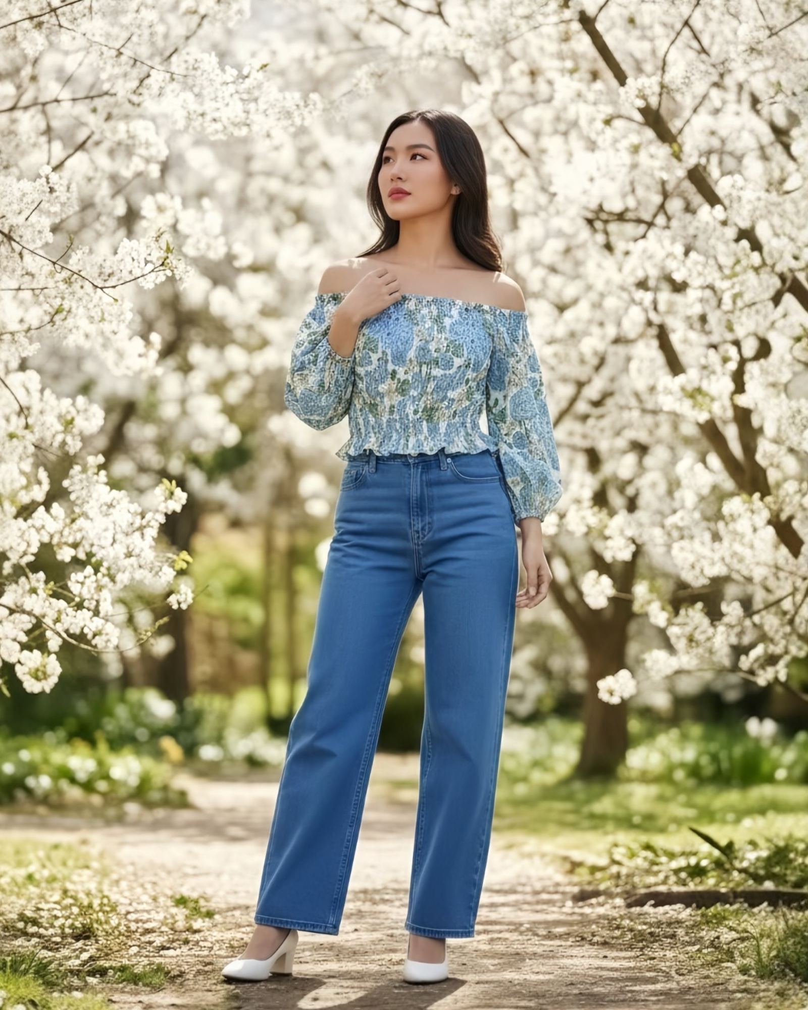 POL Floral Print Smocked Off-Shoulder Blouse Top